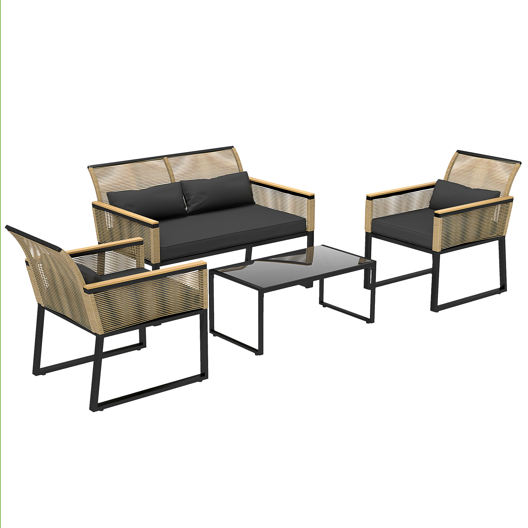 GARTENMÖBEL Set 4 Personen - Schwarz, Metall - Outsunny