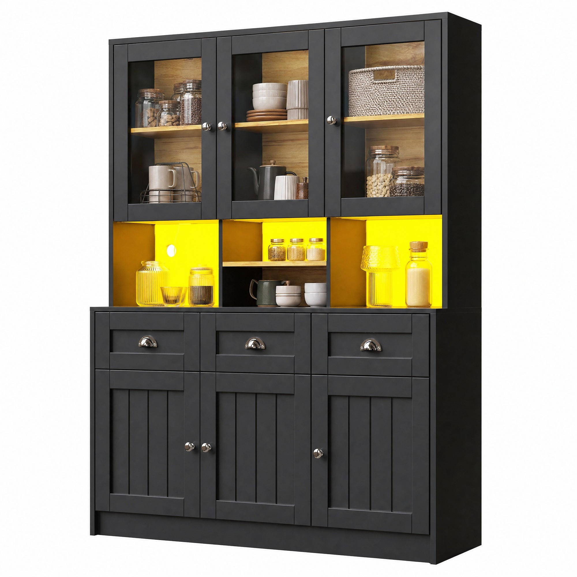 KÜCHENSCHRANK mit LED 140 x 40 x 175 cm MDF Schwarz - Schwarz, Holzwerkstoff (40/175/140cm) - Meubliv