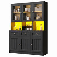 KÜCHENSCHRANK mit LED 140 x 40 x 175 cm MDF Schwarz - Schwarz, Holzwerkstoff (40/175/140cm) - Meubliv