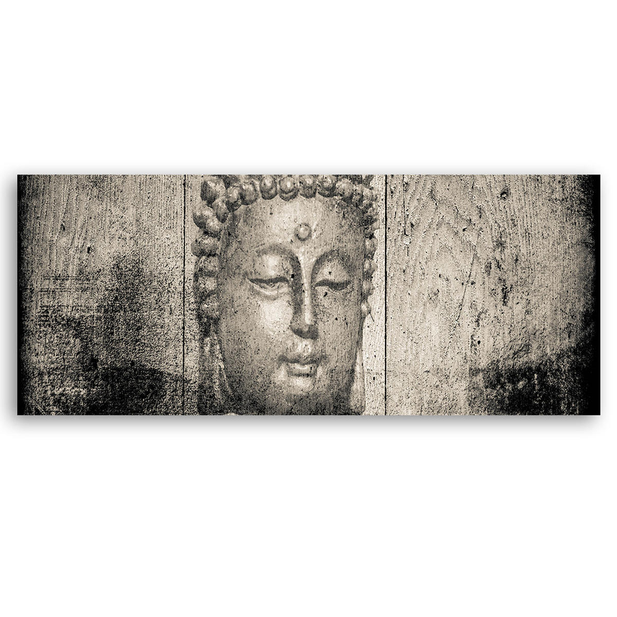 WANDBILD buddha gesicht vintage - Grau, Textil (90/30cm) - Feeby