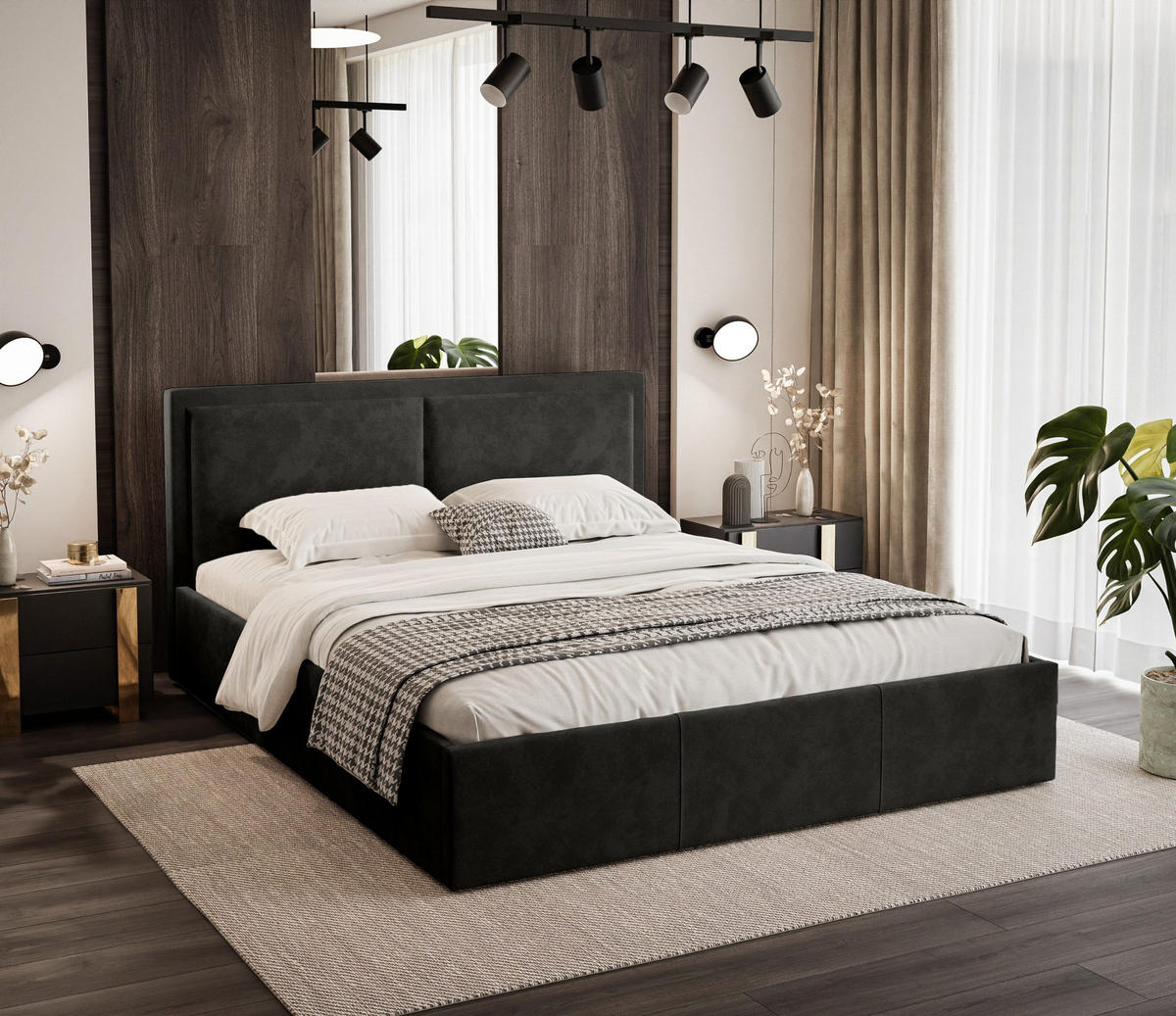 POLSTERBETT aus Polyester Osterne II 140x200 cm, Schwarz - Schwarz, Textil (140/200cm) - Fedve