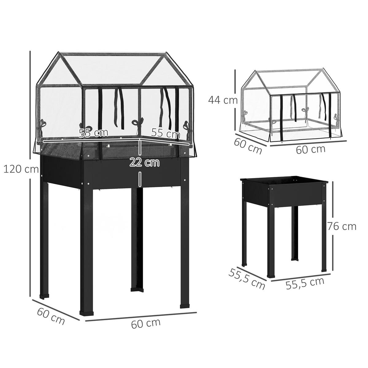 HOCHBEET mit Abdeckung - Schwarz, Metall (60/120/60cm) - Outsunny