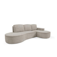 ECKSOFA MOLLY mit Schlaffunktion – Halbrund, freistehend, Liegefläche 140x207 cm, 3 Kissen, Curio-Stoff, 277x157x88 cm, Rechts, Esche - Silberfarben, Holz/Textil (277/157cm) - DomoHome