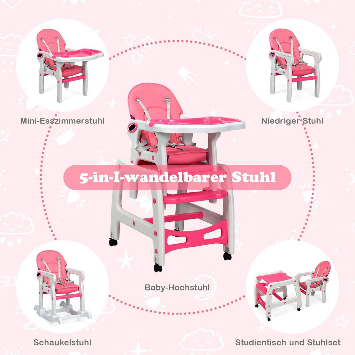 BABYHOCHSTUHL Pink - Pink, Kunststoff (51/104/62cm) - COSTWAY