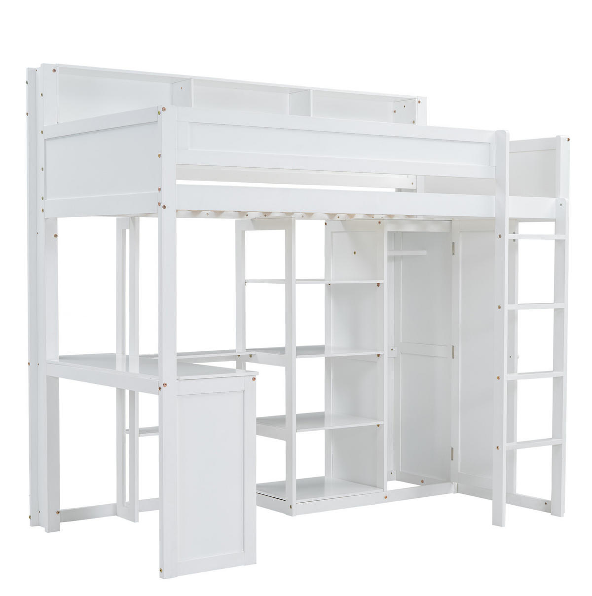 ETAGENBETT mit Tisch und Kleiderschrank, Weiß, 90/200 cm - Weiß, Holz (90/200cm) - MIVRAY