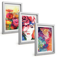 BILDER SET 3er Set - 20x30 cm Silberner Rahmen - Intensives Blumenporträt einer Frau - Silberfarben, Kunststoff (20/30cm) - TULUP