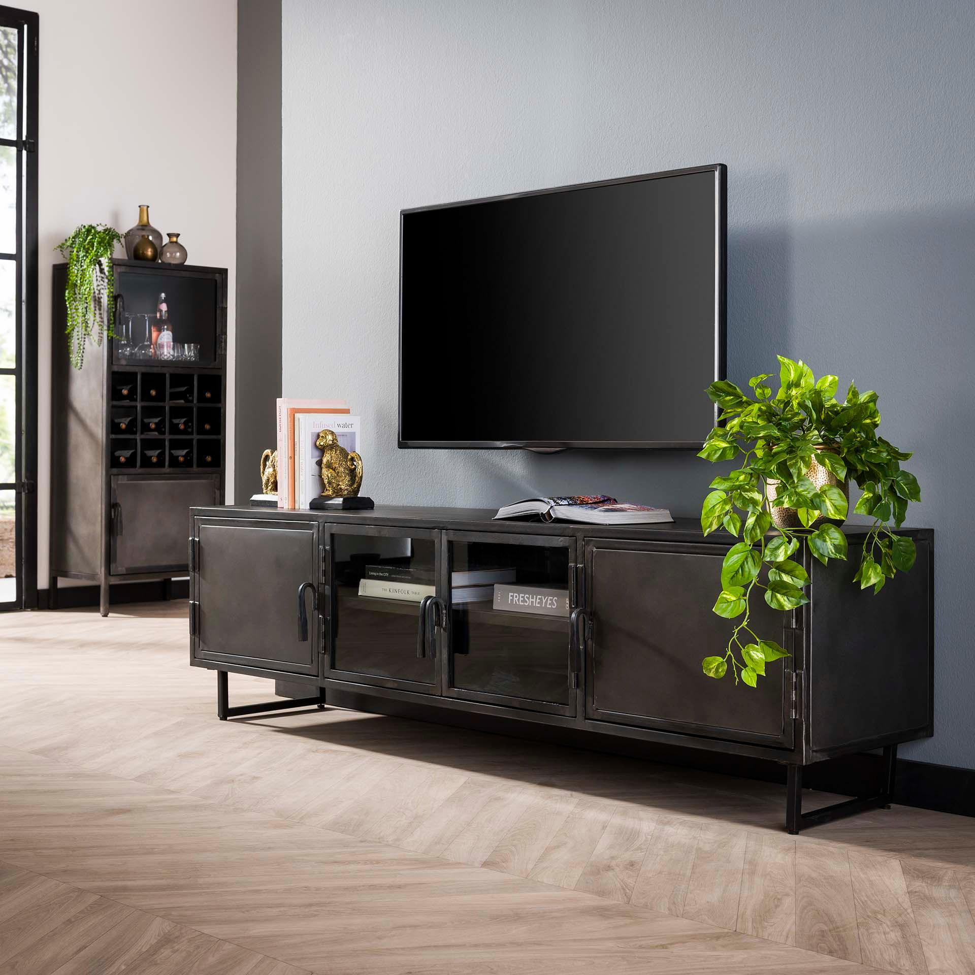 TV-MÖBEL Rift Schwarz 40/180/50 cm - Schwarz, Metall (180/50/40cm) - Hoyz Collection