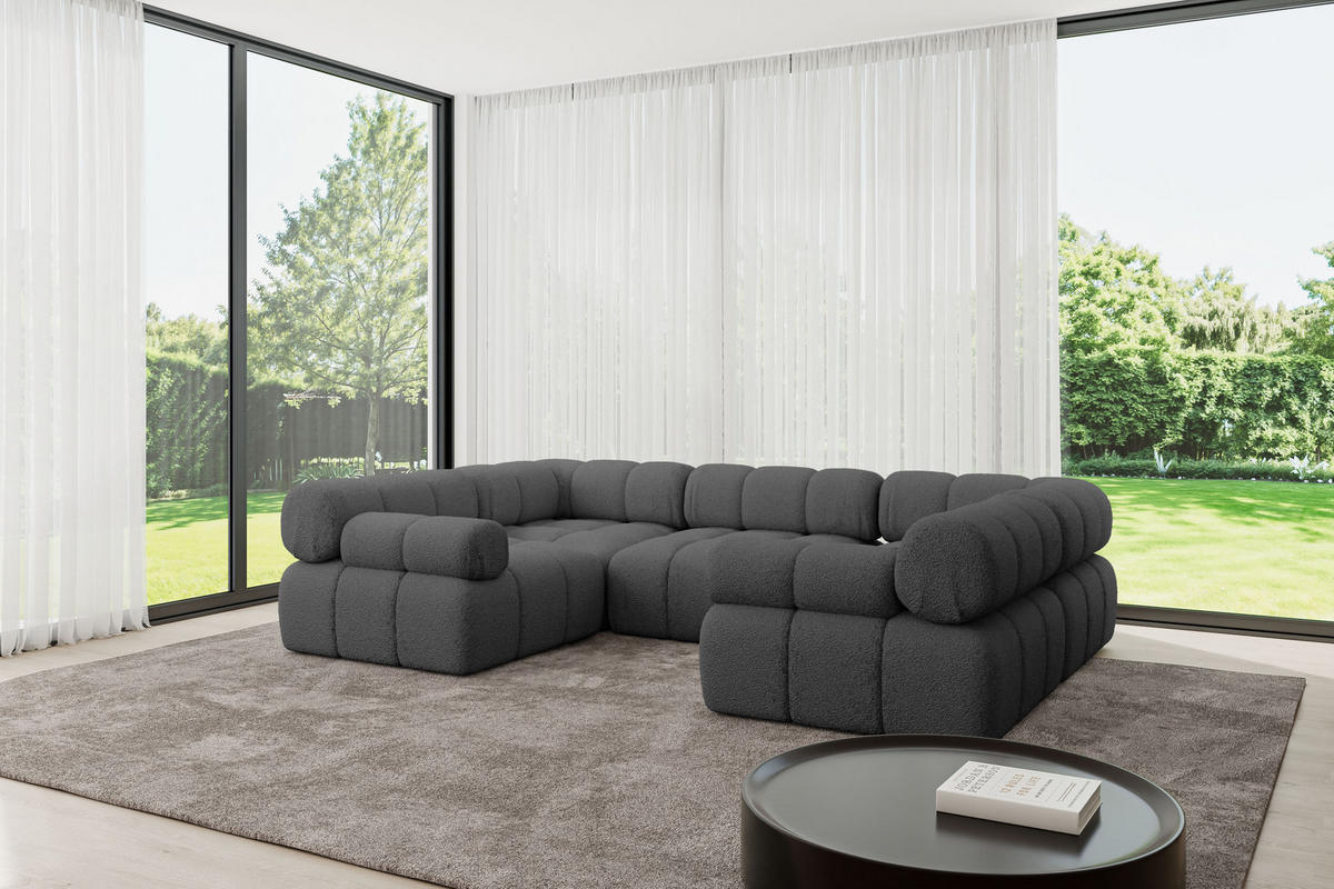 WOHNLANDSCHAFT modulares Sofa Birno-U1 - 285x190x70 cm Grau Bouclé - Grau, Holzwerkstoff/Textil (285/70/190cm) - ALTDECOR