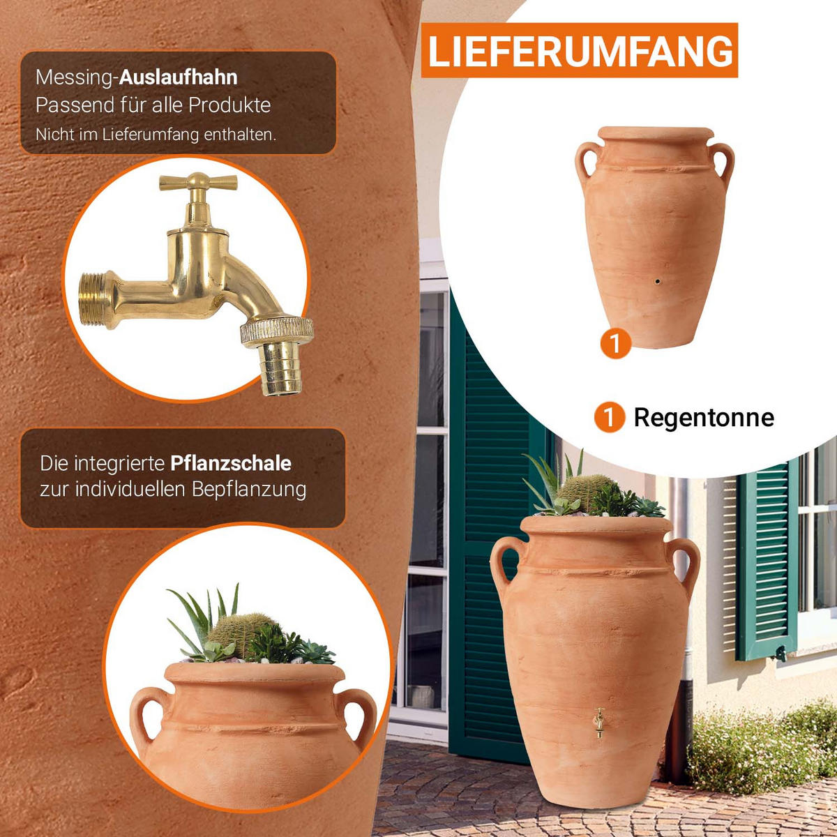 AMPHORE Regentonne 600 L, kotta - Terracotta, Kunststoff (92/142/92cm) - GARANTIA