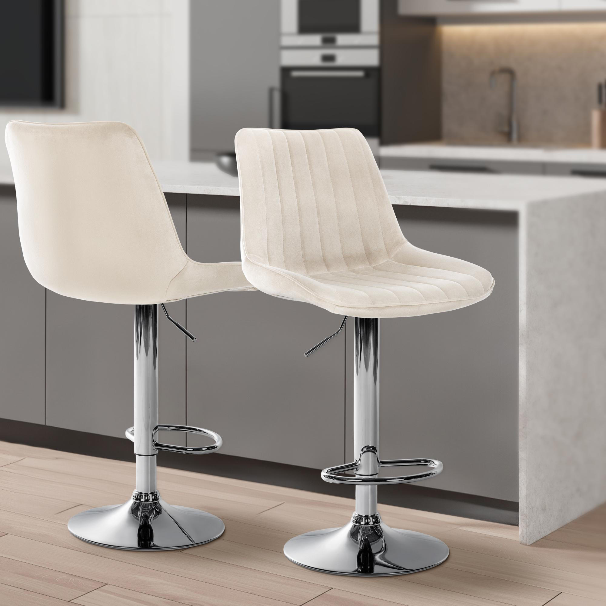 BARHOCKER Samt creme - Chromfarben/Creme, Textil/Metall (49.5/91/50cm) - CLP