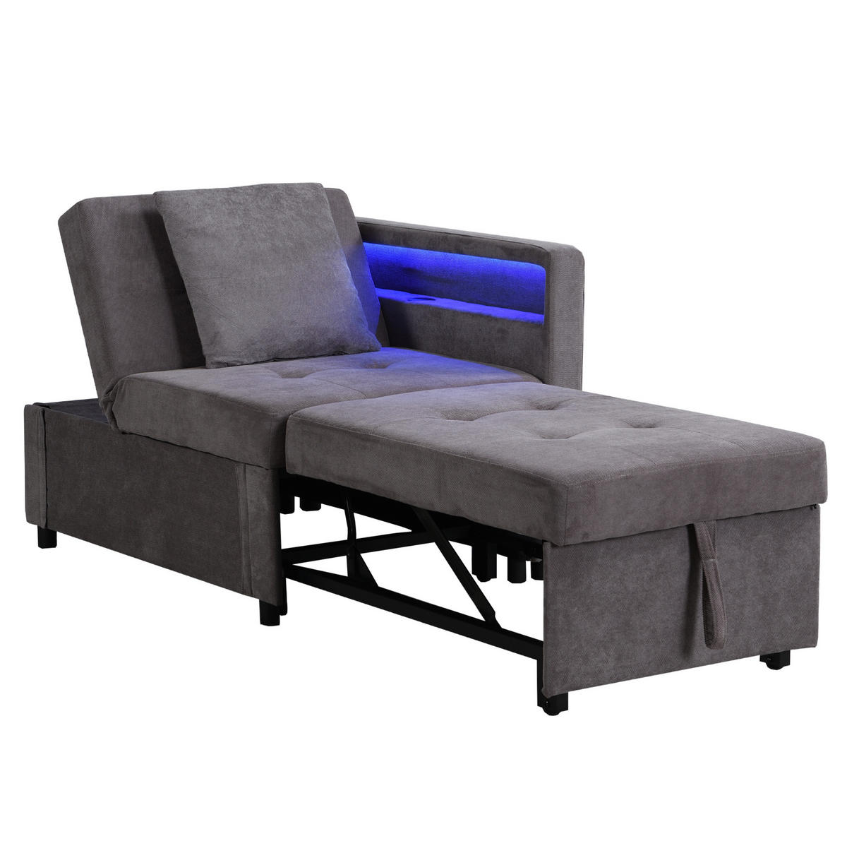 SCHLAFSOFA 3-in-1 Dunkelgrau mit verstellbarer Rückenlehne & USB-Anschlüssen 177/68/65 cm - Dunkelgrau, Leder (68/65/97cm) - OKWISH