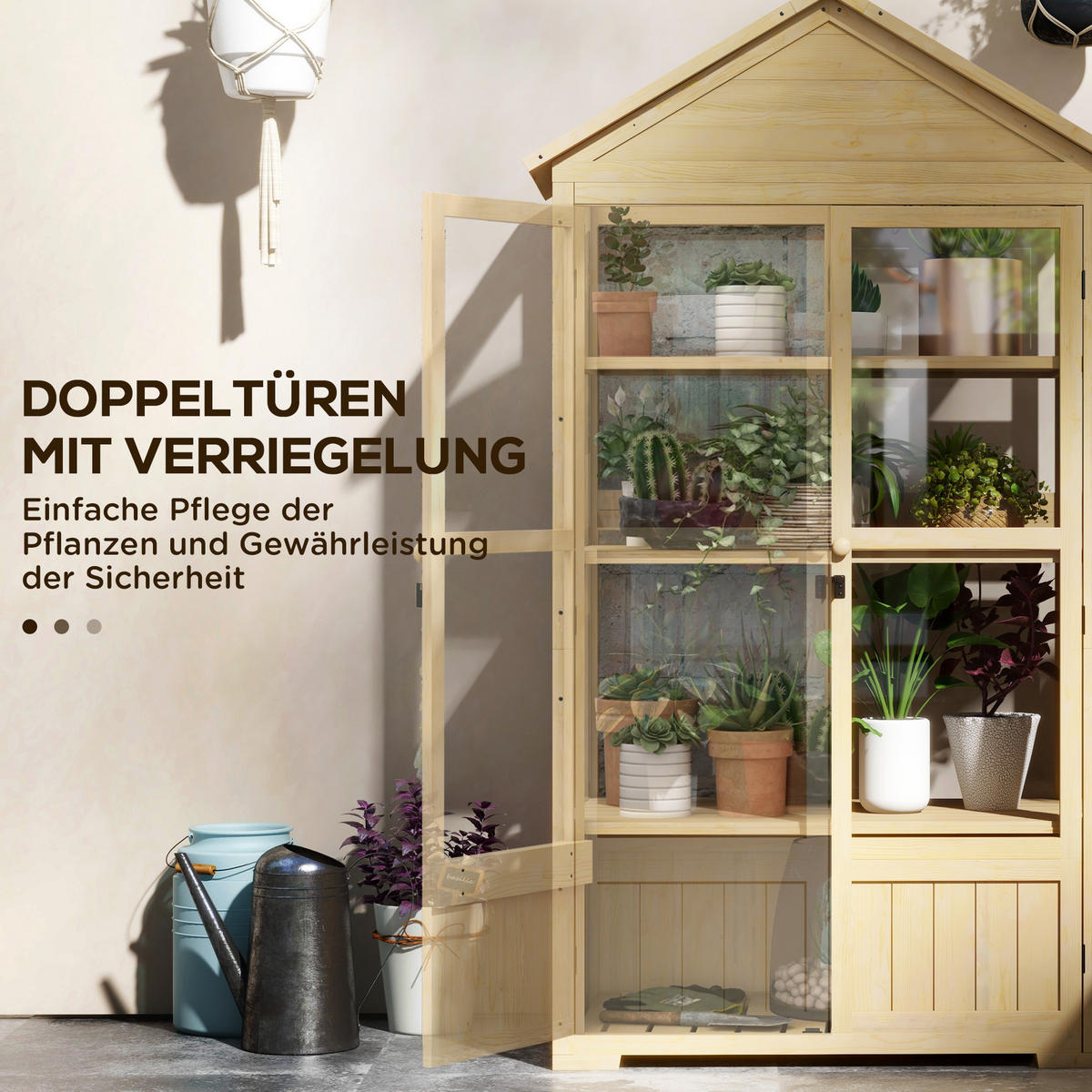 FRÜHBEET aus Holz Abschließbar Gewächshaus Dachfenster, für Garten, Balkon, Natur - Fichtefarben, Holz/Kunststoff (56.5/178/100cm) - Outsunny