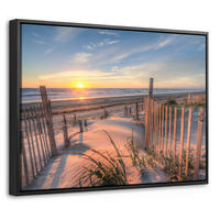 LEINWAND Bilder mit Rahmen - Strand - Meer - Düne - Sonnenuntergang - Landschaft - 40x30 - Beige, Textil (40/30cm) - MuchoWow