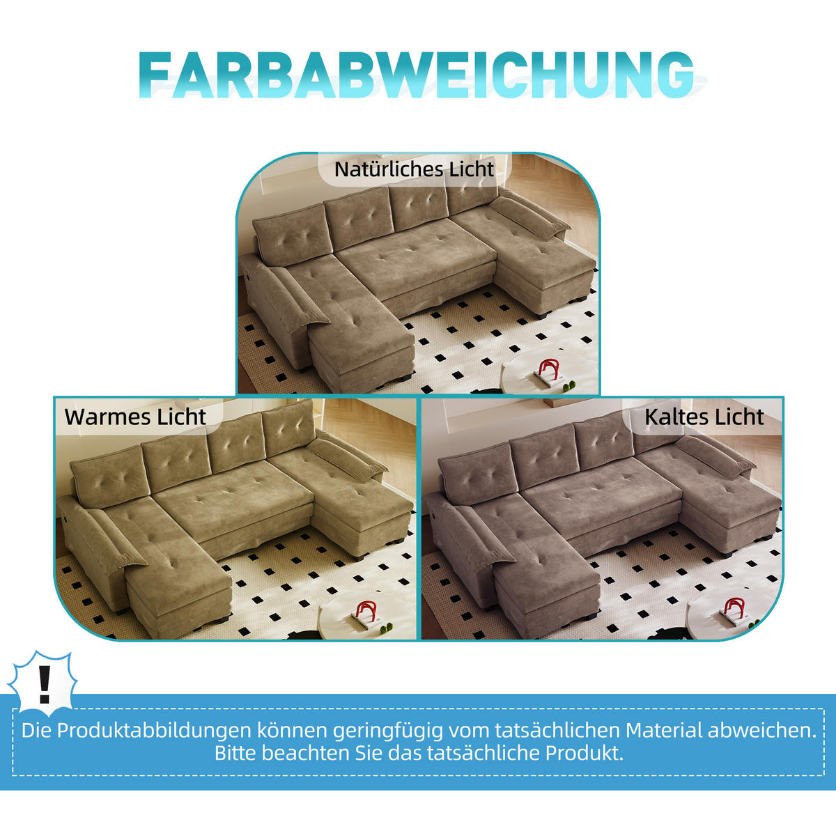 WOHNLANDSCHAFT Khaki 278/127/87 cm 4-Sitzer Modular mit USB-Ladefunktion - Sahara, Textil (278/87/127cm) - PANGIVO