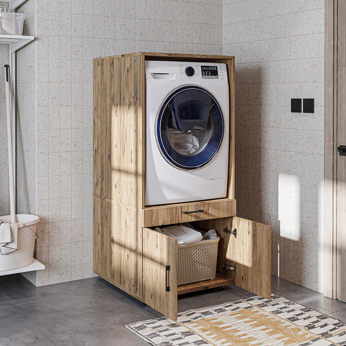 WASCHMASCHINENSCHRANK Serie 3 67cm Breit, 145cm Hoch - Eichefarben, Holzwerkstoff (67/145/67cm)
