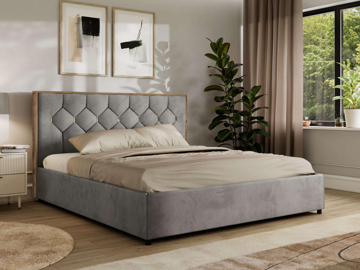 POLSTERBETT LARINO CLASSIC 180/200 - Hellgrau Velvet - ohne Matratze - Hellgrau, Textil (180/200cm) - MKS