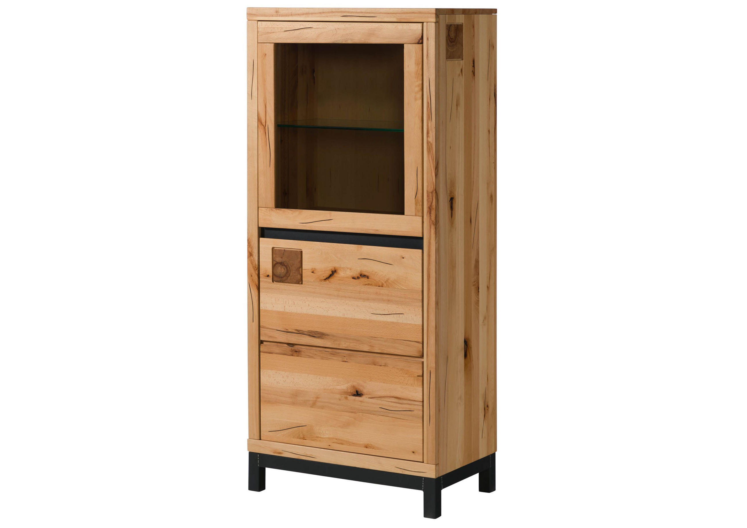 VITRINE Kernbuche 65x40x148 natur geölt VILLANDERS #104 - Hellbraun, Holz (65/148/40cm) - Massivmoebel24