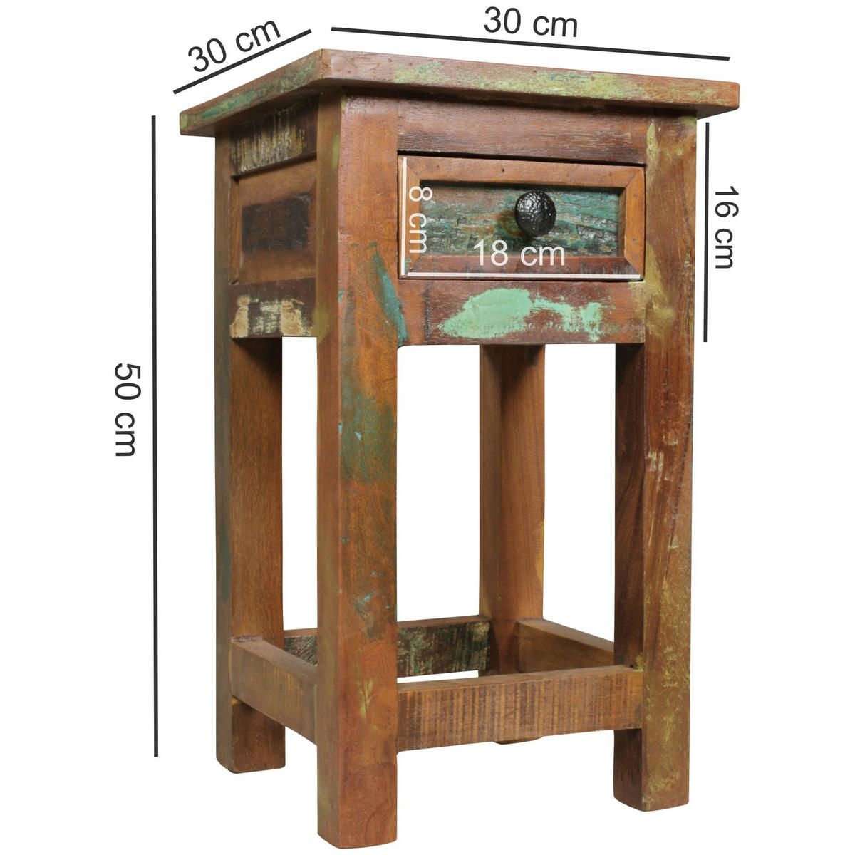 BEISTELLTISCH – Mango Massivholz Braun mit Schublade Shabby Chic - Braun, Holz (30/30/50cm) - KADIMA DESIGN