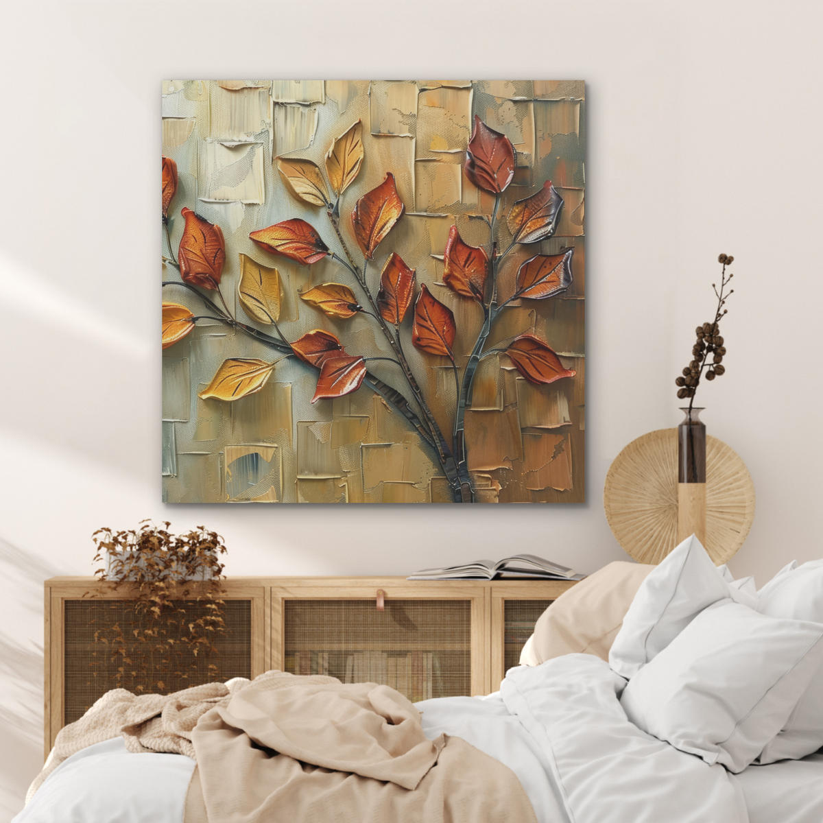 AKUSTIKPANEEL Baum - Abstrakt - Natur - Kunst 90x90 cm - Goldfarben, Textil (90/0.9/90cm) - MuchoWow