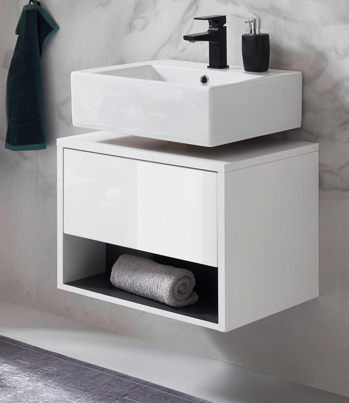 WASCHBECKENUNTERSCHRANK in weiß Hochglanz und grau 60 cm Glide - Weiß Hochglanz/Grau, Holzwerkstoff (60/44/46cm) - Furn.Design