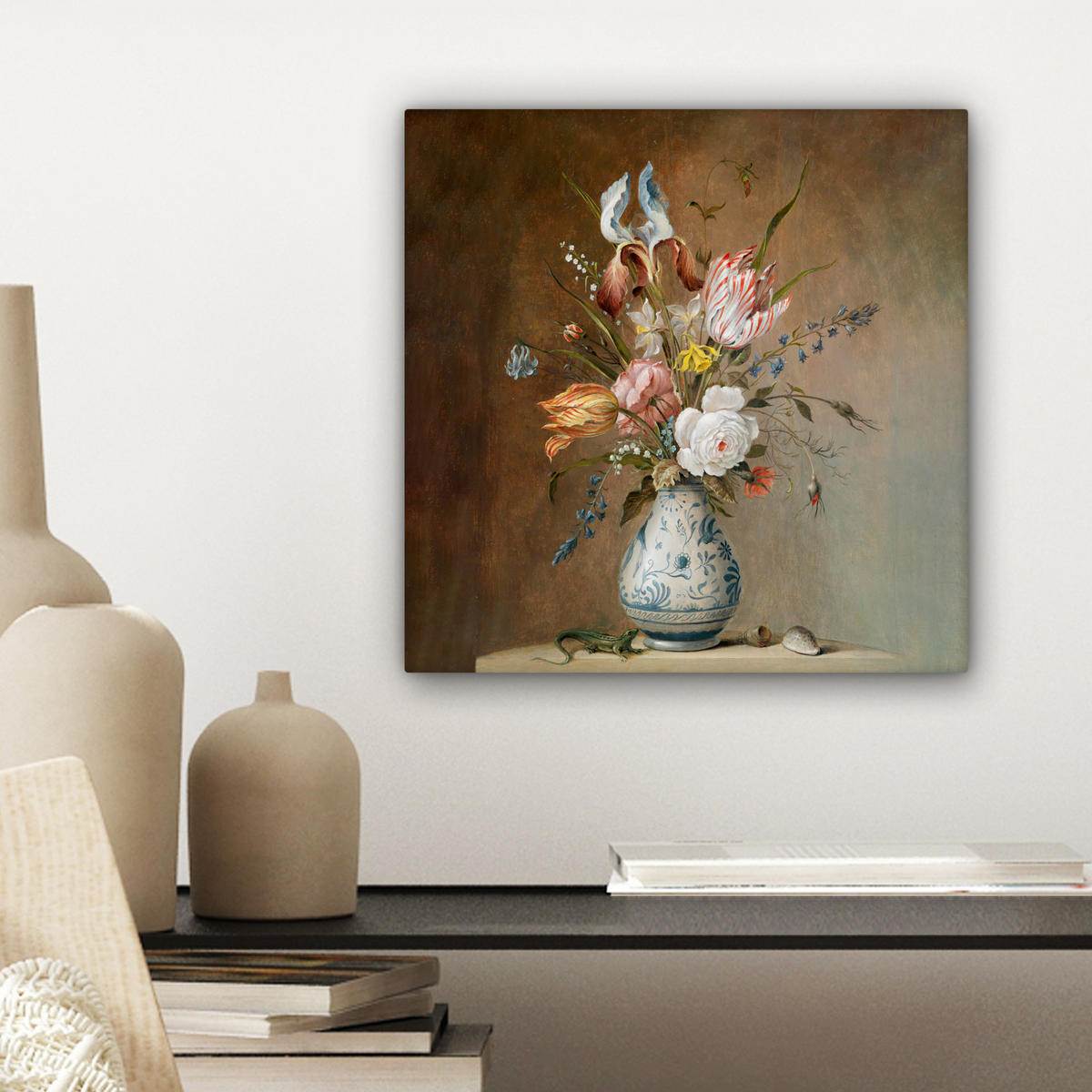 LEINWANDBILD Alte Meister - Blumen - Balthasar van der Ast Deko Wohnzimmer 20x20 cm - Hellbraun, Textil (20/20cm) - MuchoWow