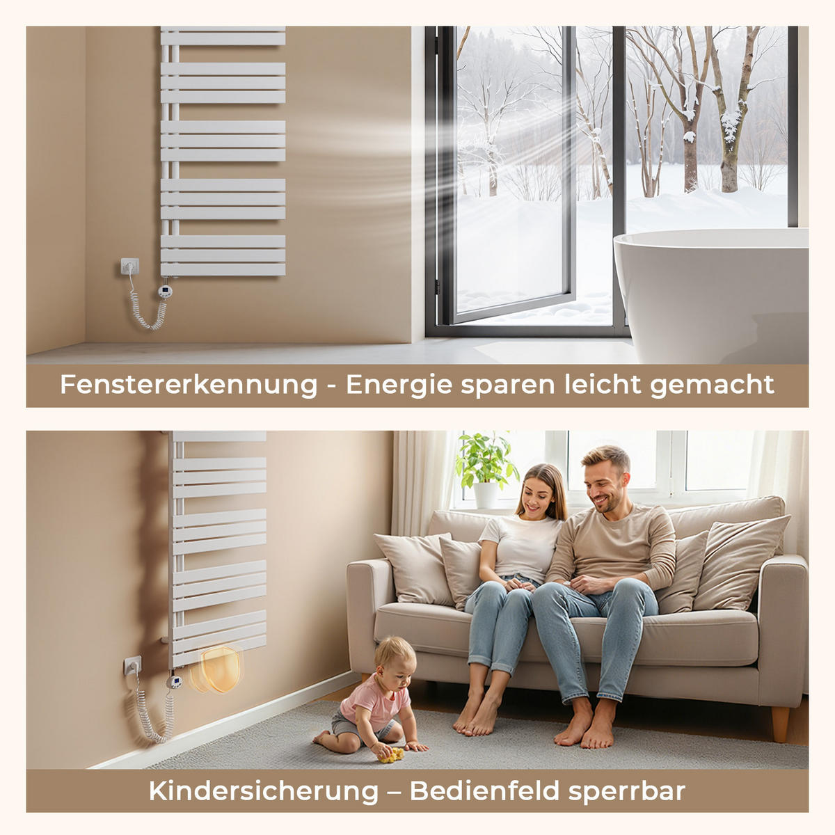 HANDTUCHHEIZKÖRPER 132/40 cm weiß elektrisch 600 W mit WLAN-Thermostat - Weiß, Metall (40/132/5.9cm) - S'AFIELINA