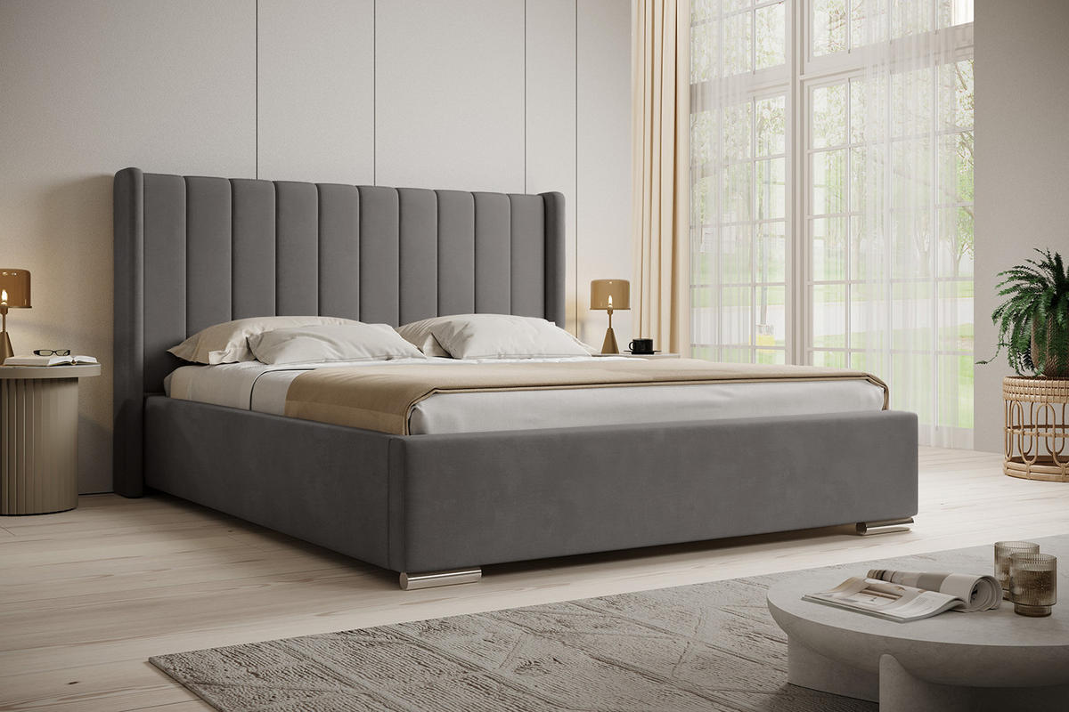 POLSTERBETT PAMBRIA 140x200 cm, Grau - Silberfarben, Textil (200/140cm) - Fedve