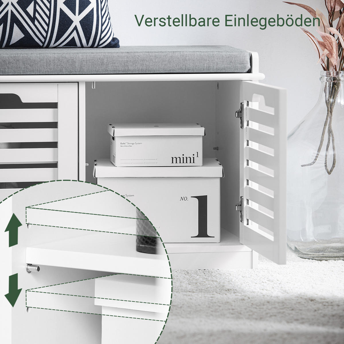 SCHUHBANK Weiß - Weiß, Holzwerkstoff (71/43/35cm) - SoBuy