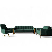 SOFASET Valerie 3-2 Und Drehsessel - Grün, Holzwerkstoff/Textil (228/79/90cm) - Fun Möbel