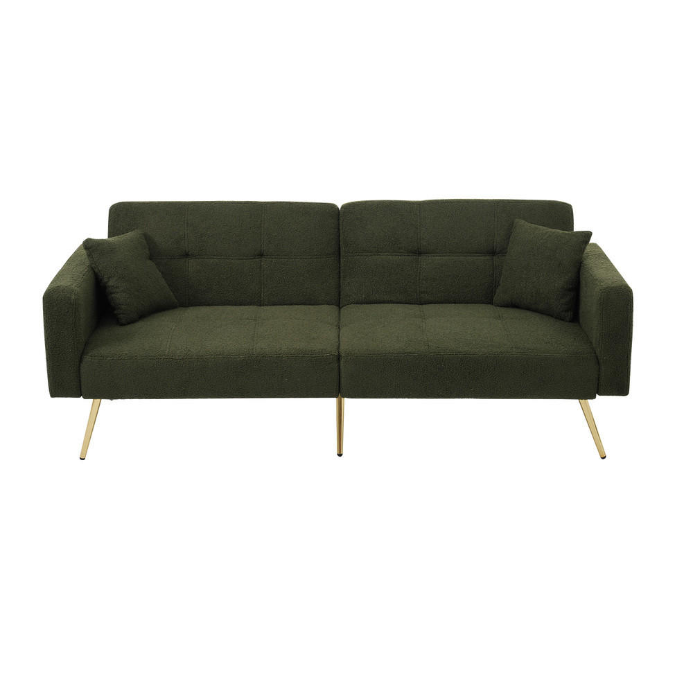 SOFA Schlaffunktion Verstellbar Goldene Beine Aufbewahrungstaschen Kissen - Grün, Holz (90.93/18.42/80.26cm) - FLIEKS