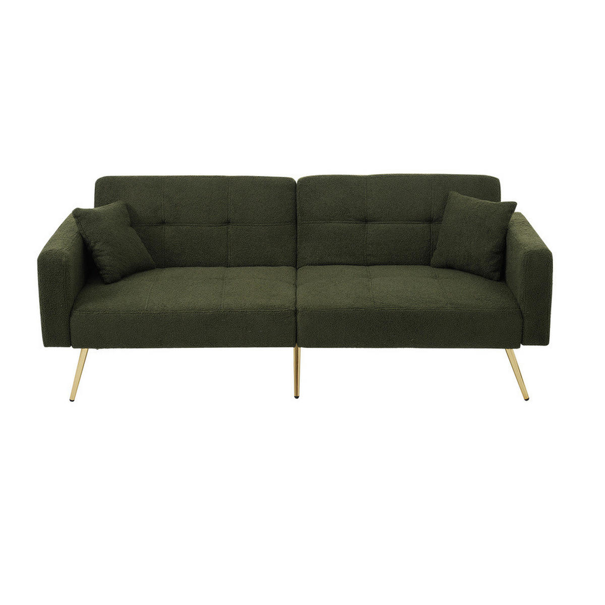 SOFA Schlaffunktion Verstellbar Goldene Beine Aufbewahrungstaschen Kissen - Grün, Holz (90.93/18.42/80.26cm) - FLIEKS
