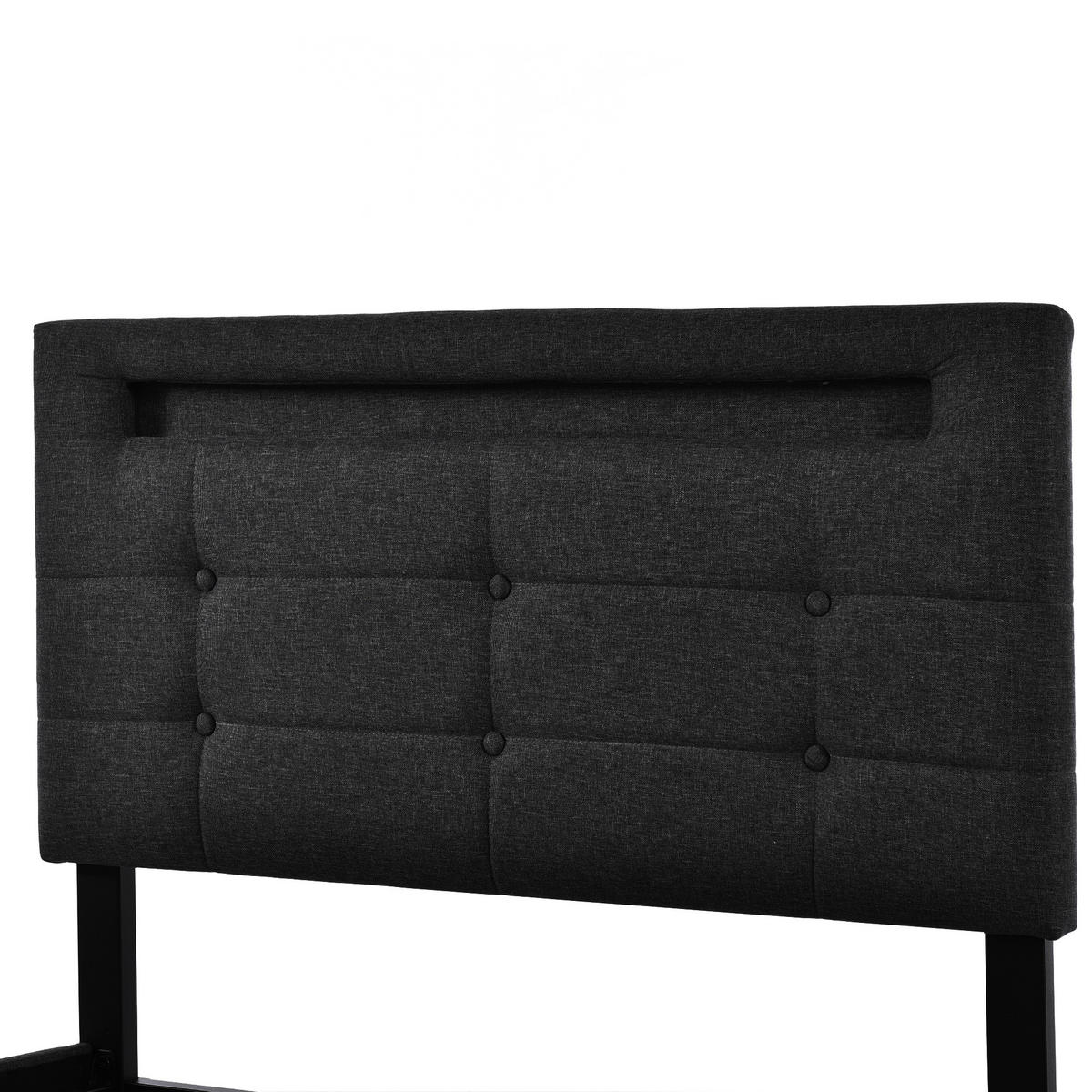 POLSTERBETT 90/200 cm Schwarz mit LED-Beleuchtung und 2 Schubladen - Schwarz, Textil (90/200cm) - OKWISH