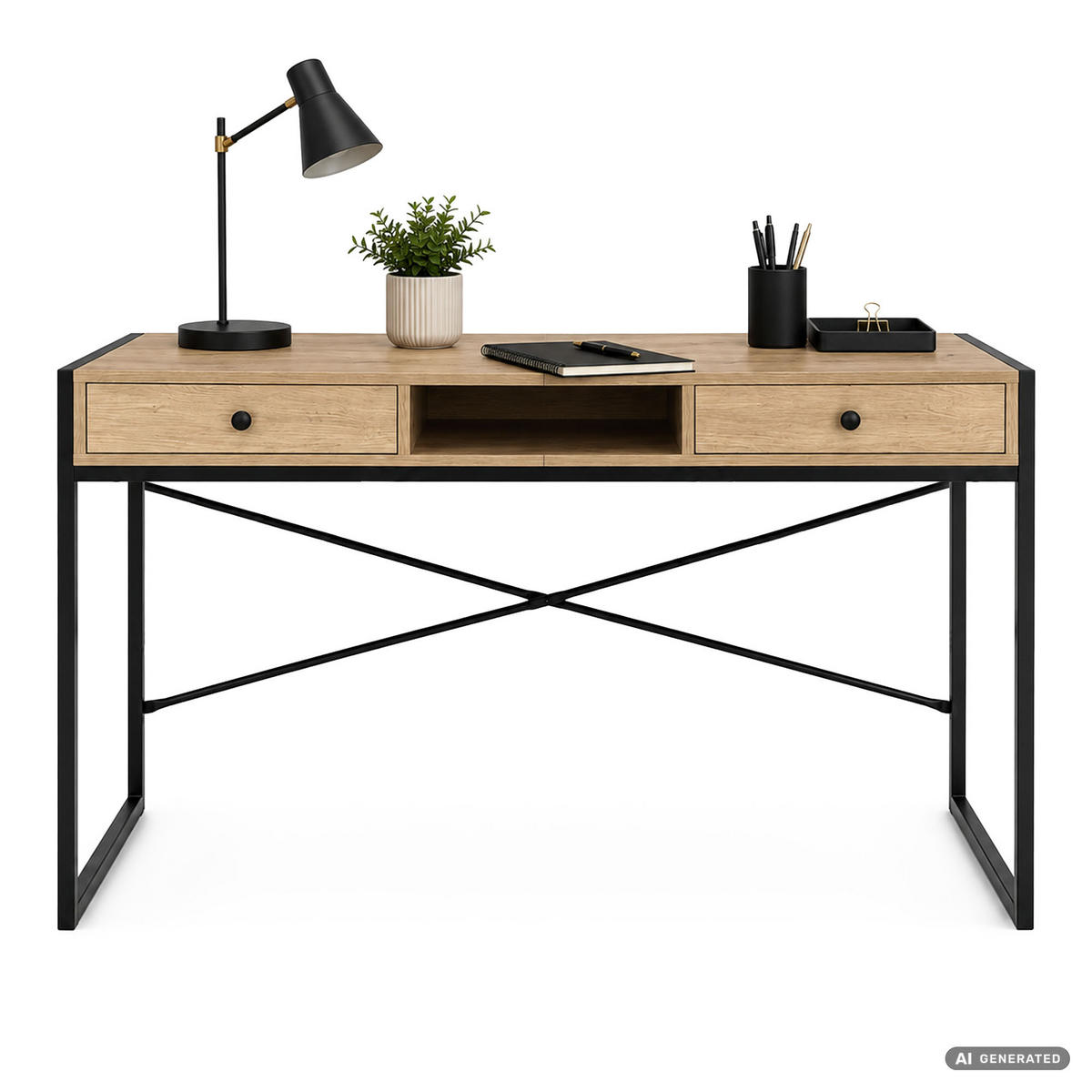 SCHREIBTISCH ELOSNIS 123 cm Artisan Eiche - Schwarz/Eiche Artisan, Holzwerkstoff (123/48/80.5cm) - Akord