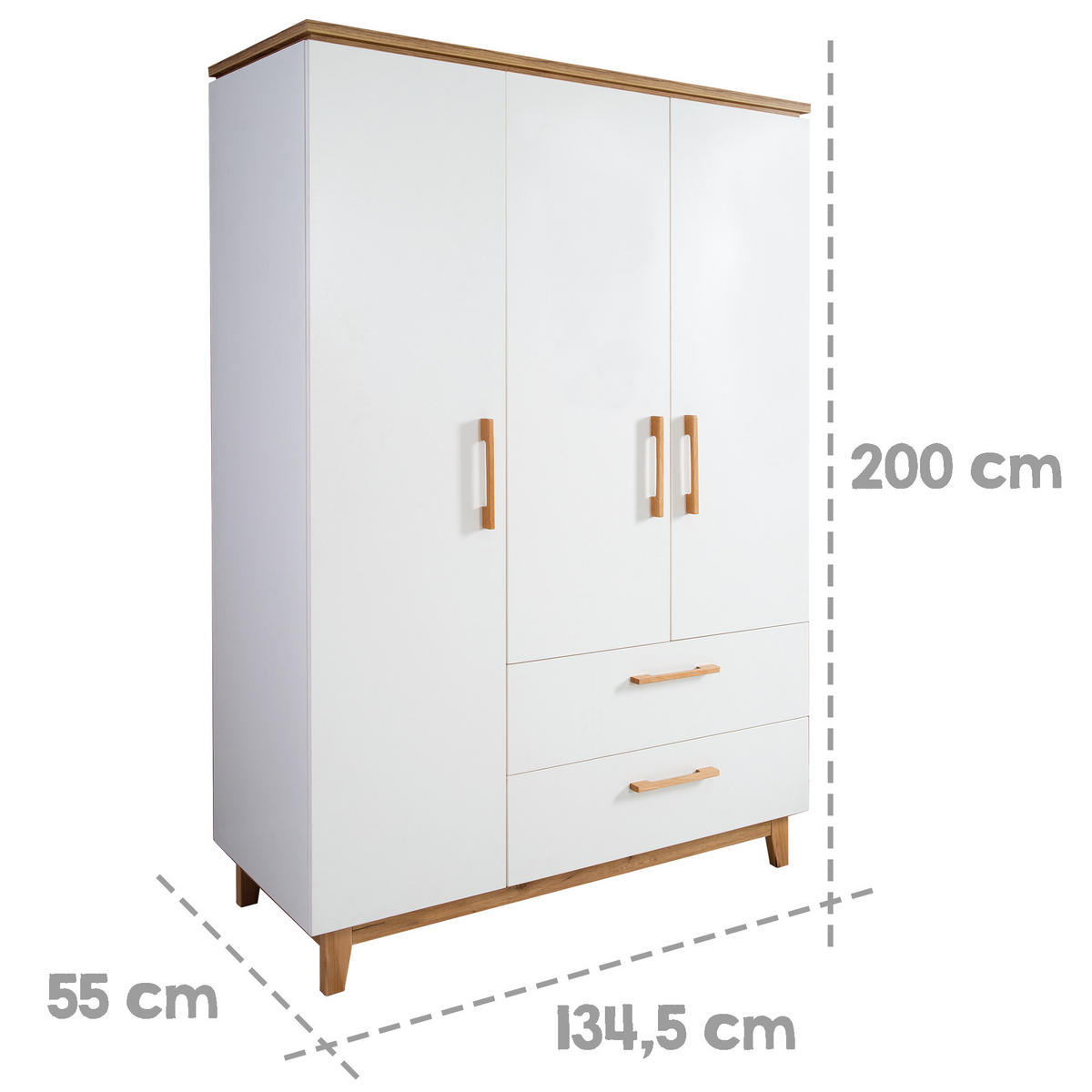 KLEIDERSCHRANK Finn - Weiß, Holz/Holzwerkstoff (134.5/200/55cm) - Roba