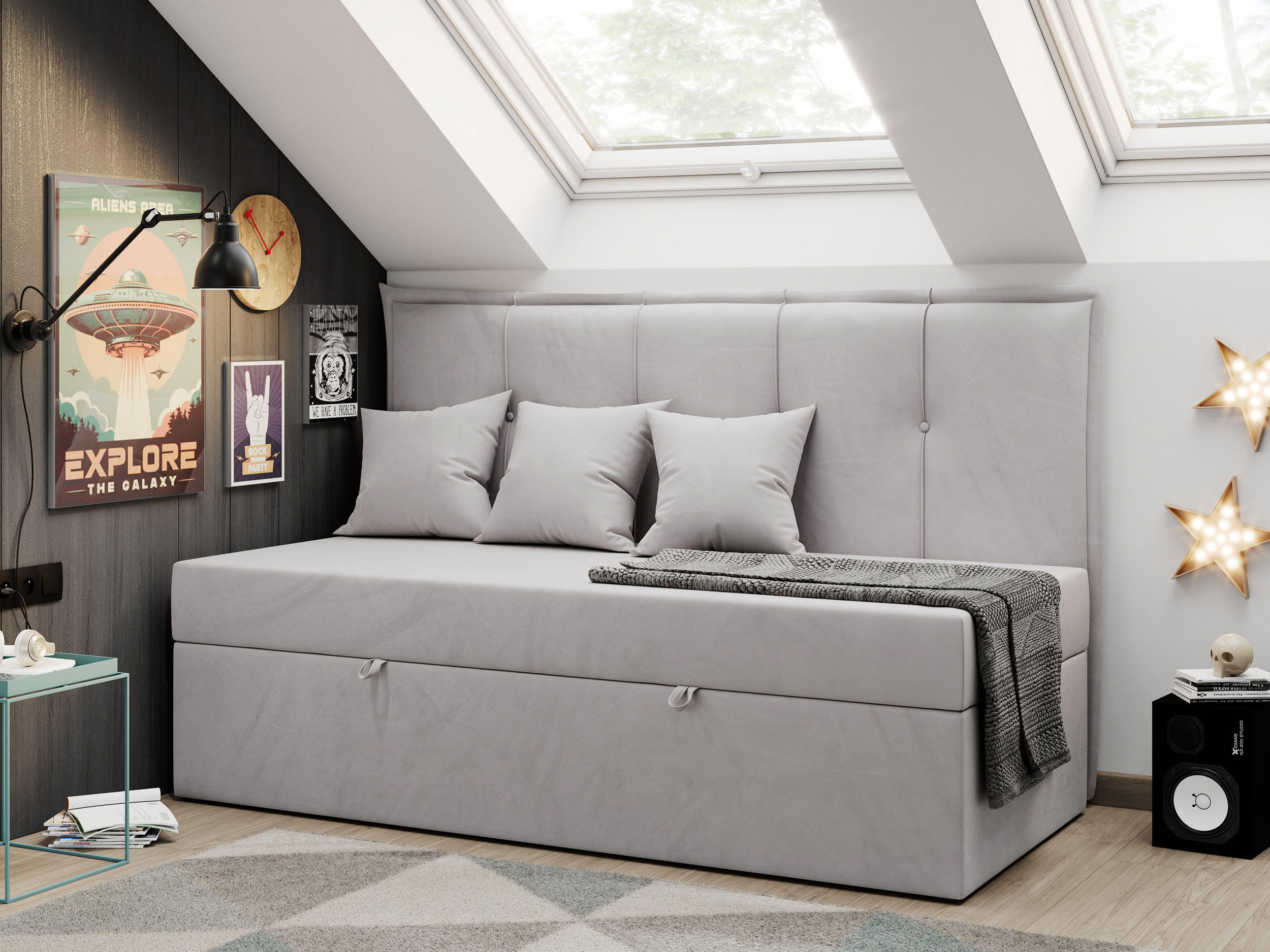 BOXBETT BANCO 90/200 Hellgrau Velvet - H3 - Hellgrau, Holz/Textil (90/200cm) - MKS