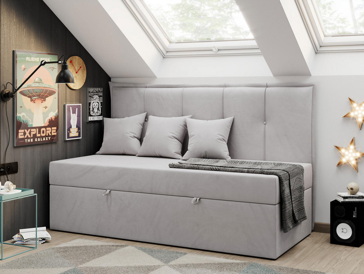 BOXBETT BANCO 90/200 Hellgrau Velvet - H3 - Hellgrau, Holz/Textil (90/200cm) - MKS