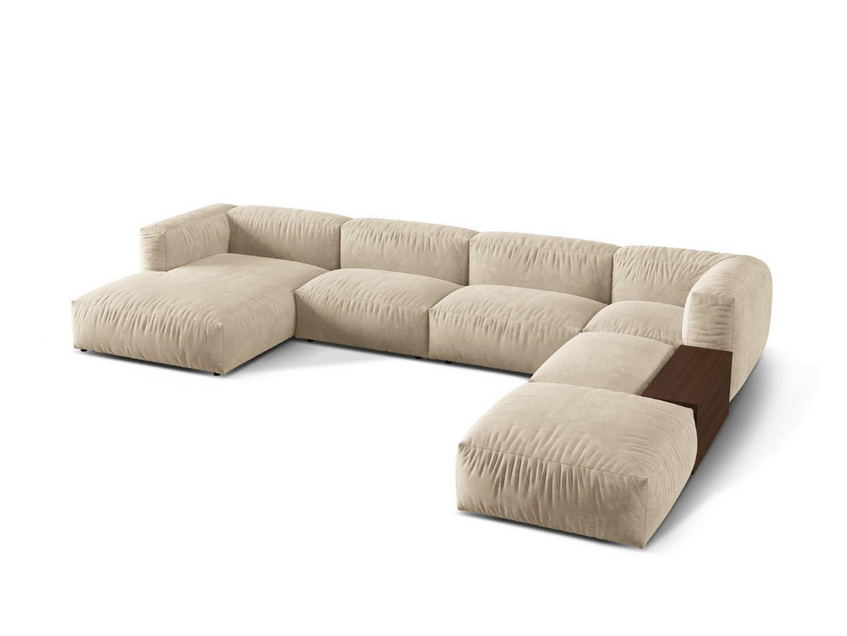 PANORAMASOFA modular rechts Martina aus Samt leichtes beige 5 Sitzplätze - Creme, Textil (280/75/406cm) - Micadoni