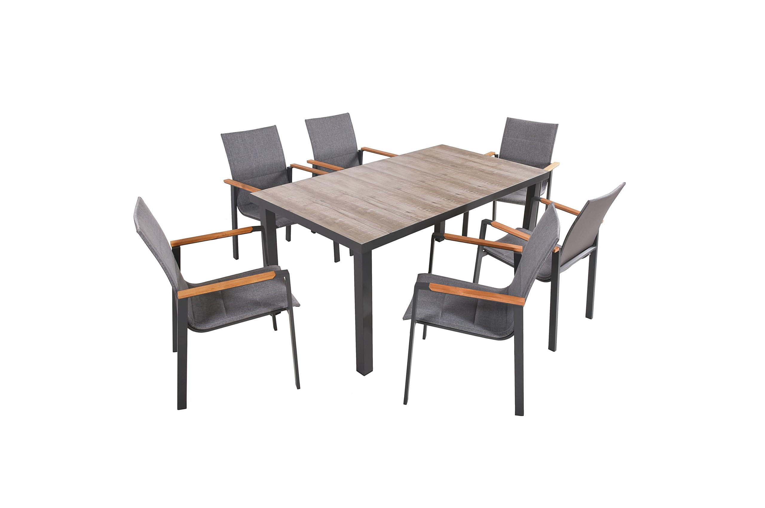 GARTEN-SITZGRUPPE Falk 7-teilig Gartenmöbel-Set - Grau, Holz - DELUKE