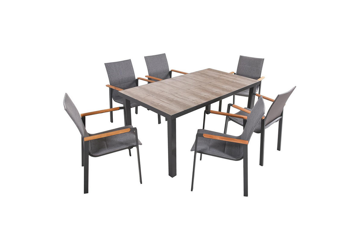 GARTEN-SITZGRUPPE Falk 7-teilig Gartenmöbel-Set - Grau, Holz - DELUKE
