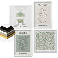 WANDBILDER 4er-Set - 50x50 cm & 40x60 cm Weißer Rahmen - Linien, Pflanzenmuster, Minimalismus - Weiß, Kunststoff (50/50cm) - ArtPrintCave
