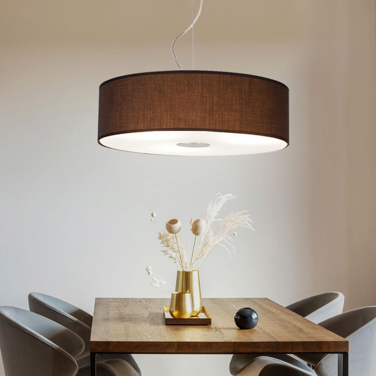 LED HÄNGELEUCHTE Stahl Braun Textil - Braun, Glas (45/45/175cm)