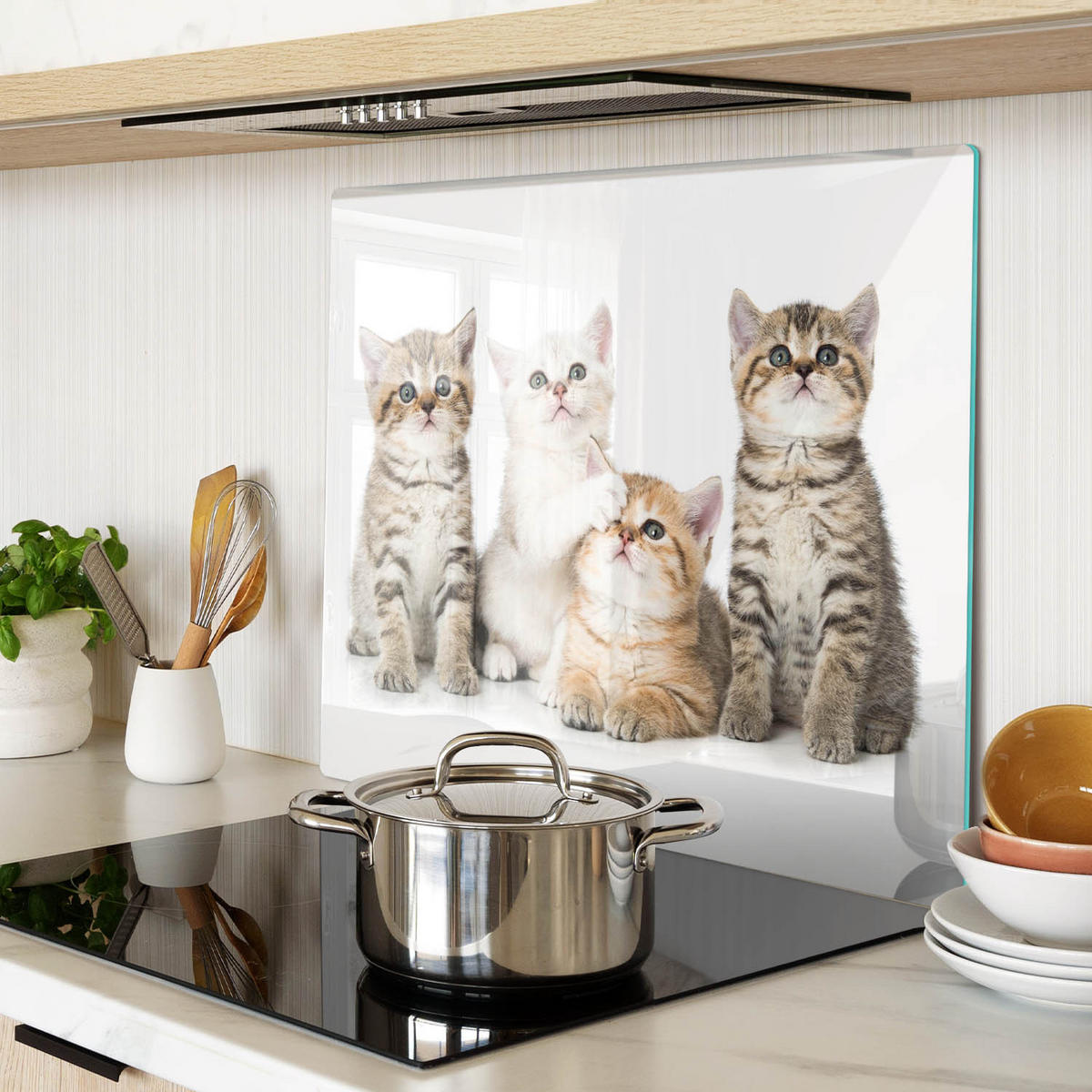 GLASPLATTE 60x52 cm Kleine Katzen - Braun, Glas (60/52cm) - TULUP