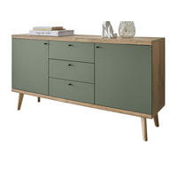 SIDEBOARD Salbei grün, Eiche Evoke, skandinavisch 160 cm, Kommode mit Vollauszug - Salbeigrün/Eichefarben, Holz/Holzwerkstoff (160/83/40cm) - Furn.Design