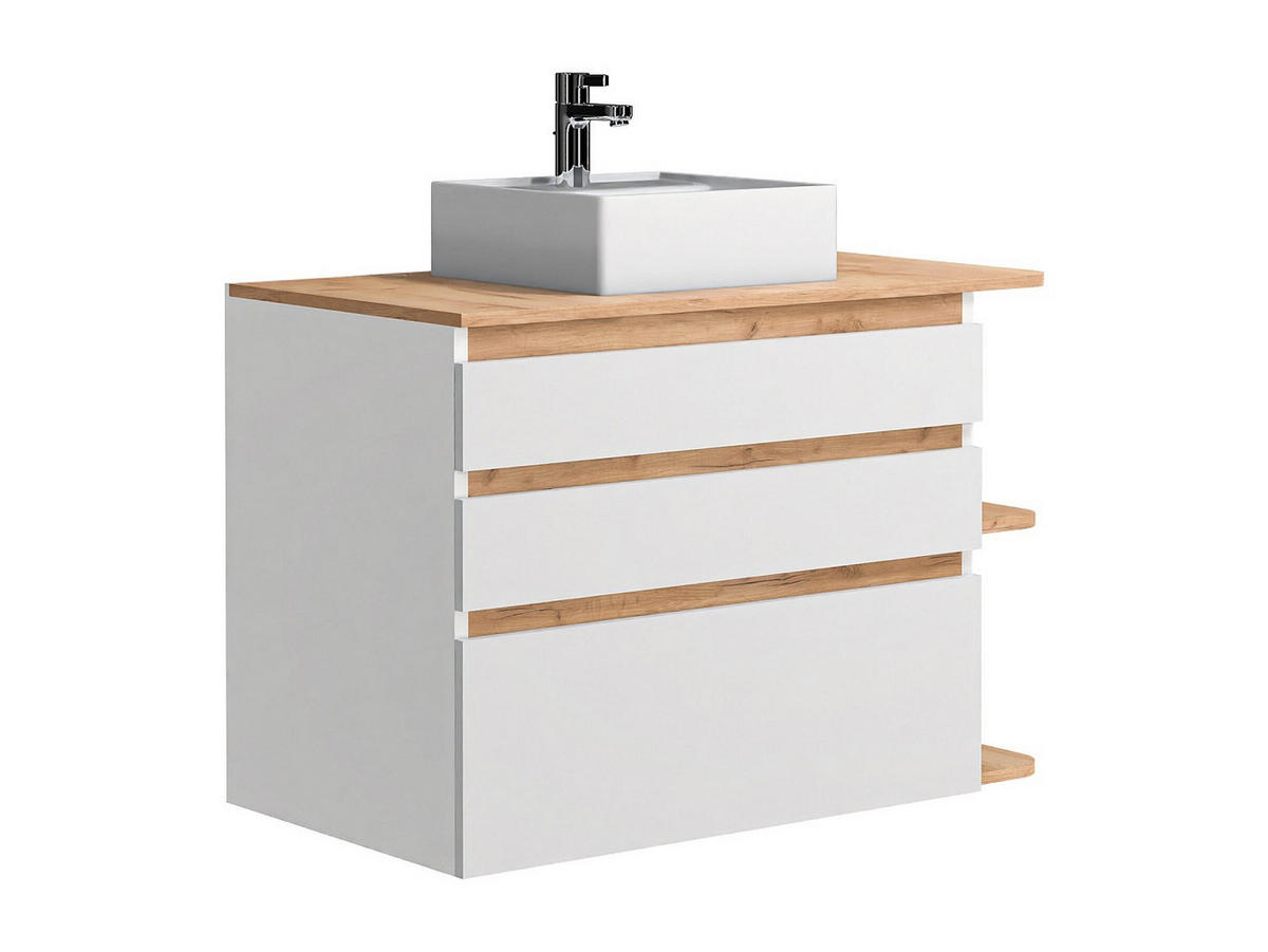 EINZELWASCHTISCH - 94 cm x 50 cm - Holz, Platte, Keramik - Naturfarben Hell, Weiß - ANIDA - Naturfarben/Weiß, Keramik/Holz (94/64/50cm) - Vente-Unique