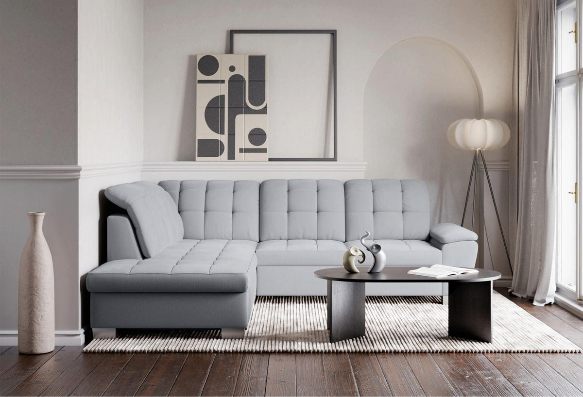 ECKSOFA Jamaal Hellgrau linksseitig - Hellgrau/Schwarz, Textil (258/212cm) - Selsey
