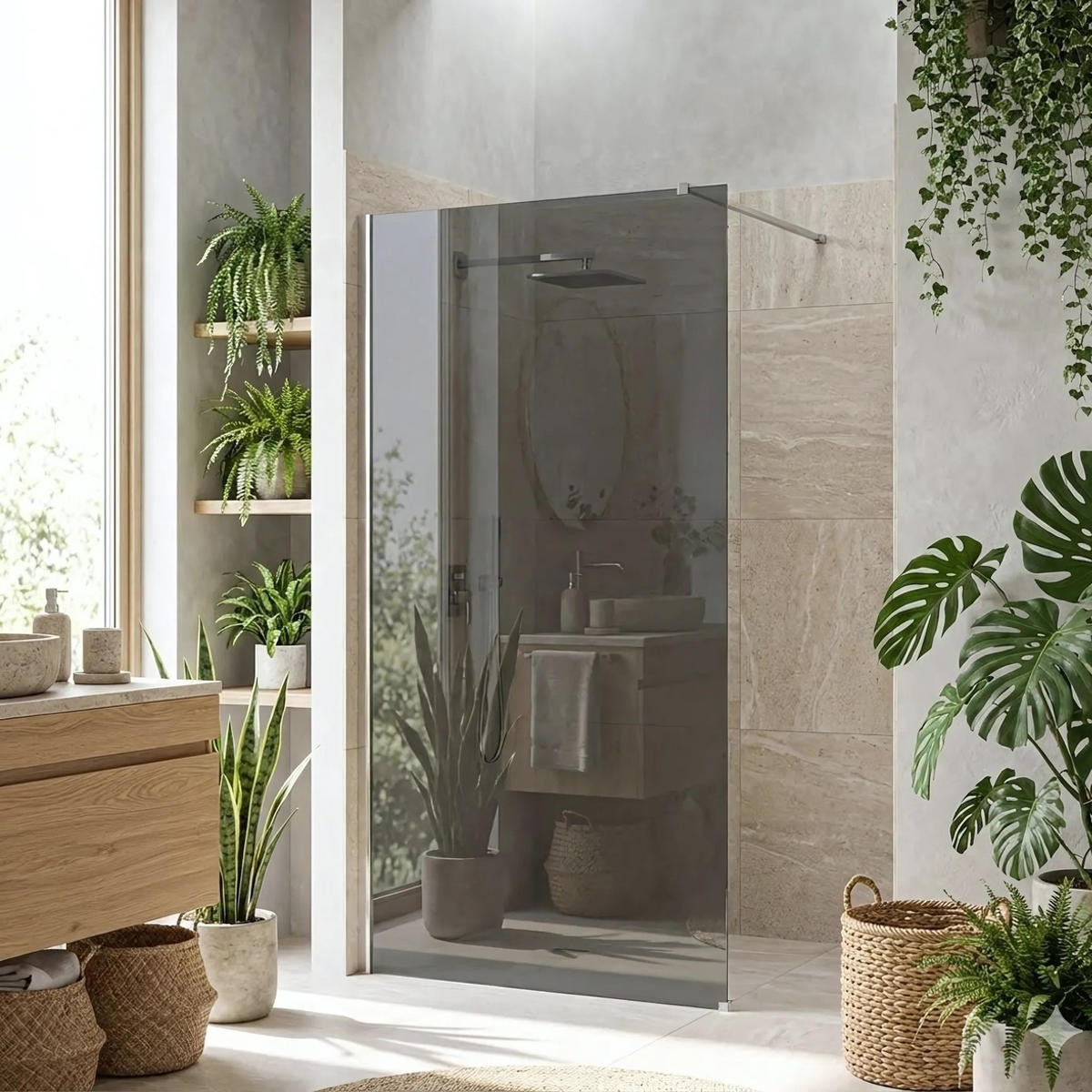 DUSCHWAND Rea Flexi Grey / Chrome 80 - Chromfarben, Glas (120/80/195cm) - REA