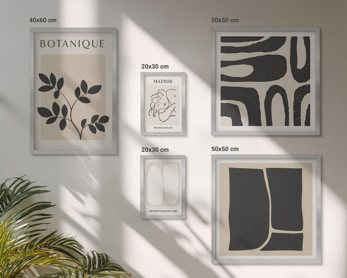 BILDER SET 5er Set - 50x50 cm & 20x30 cm & 40x60 cm Silberner Rahmen - Matisses stilvolle Pflanzenbilder - Silberfarben, Kunststoff (40/60cm) - TULUP