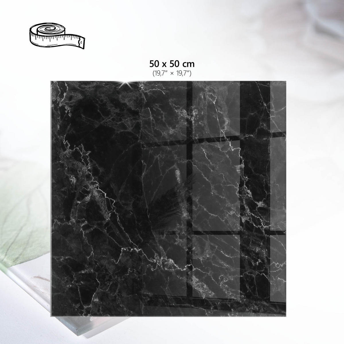 TISCHPLATTE 50x50 cm – Marmorstruktur - Weiß, Glas (0.4/50/50cm) - Wallfluent