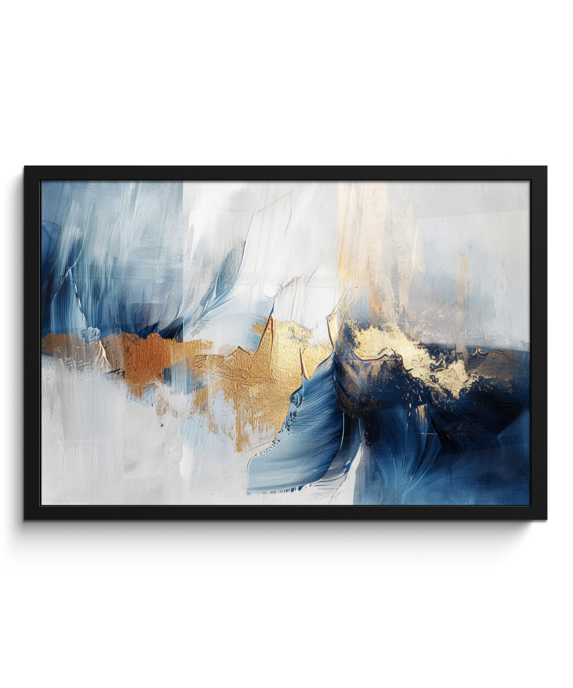 POSTER MIT RAHMENGERAHMTES BILD - Gold - Blau - Aquarell - Kunst - Modern - 60x40 cm - Hellblau, Papier (60/40cm) - MuchoWow