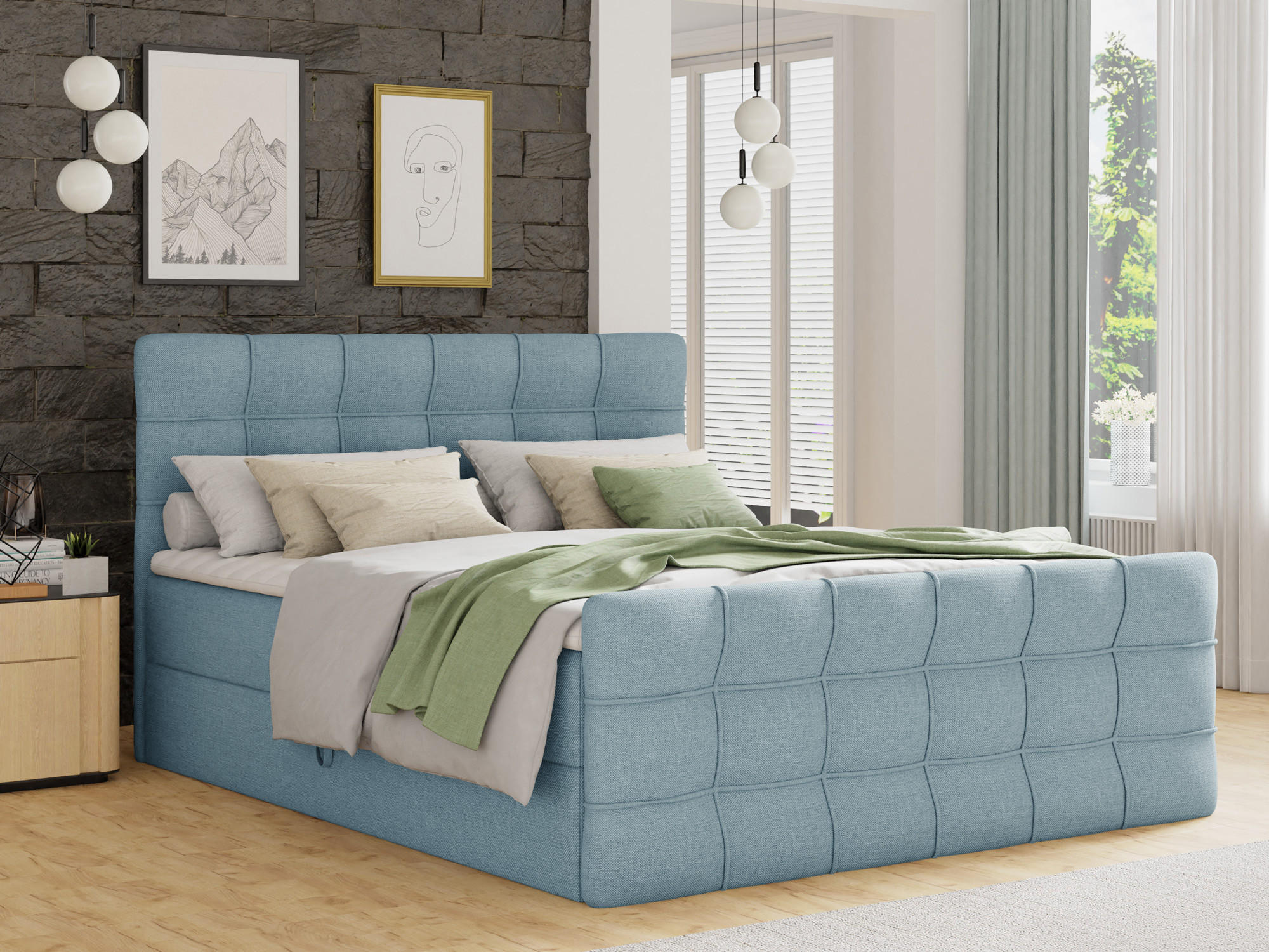 BOXBETT Best Lux - 160x200 - blau (Vidar 83, Webstoff) - Blau/Schwarz, Holz/Holzwerkstoff (160/200cm) - Sofnet
